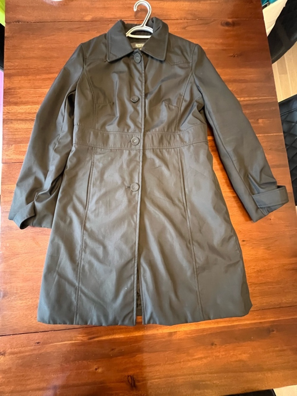 Kenneth cole reaction Black Trench Coat Classic Button-Front Jacket size medium